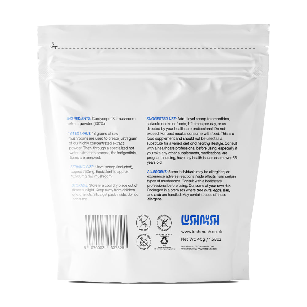 cordyceps mushroom extract powder packaging back