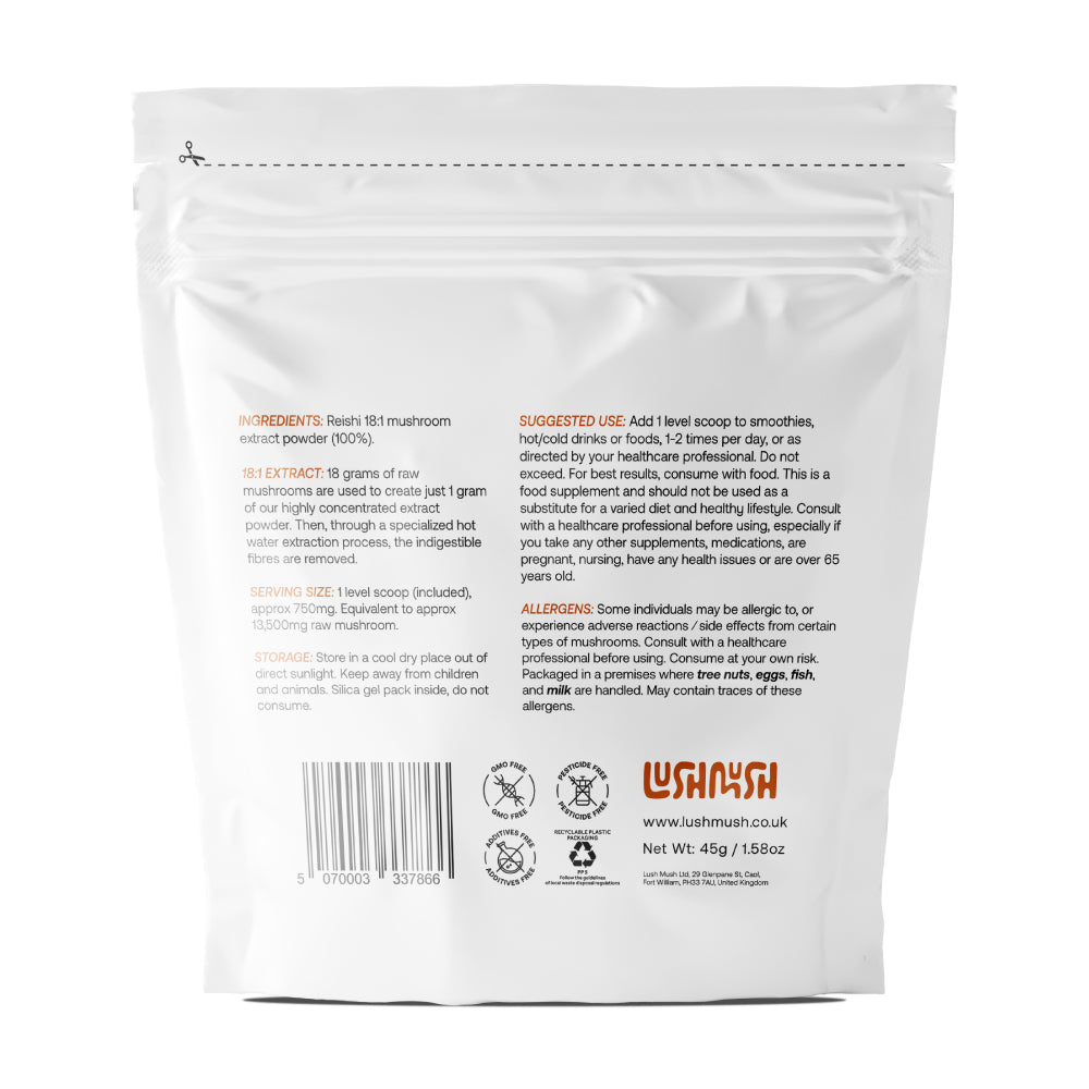 reishi mushroom extract powder packaging back