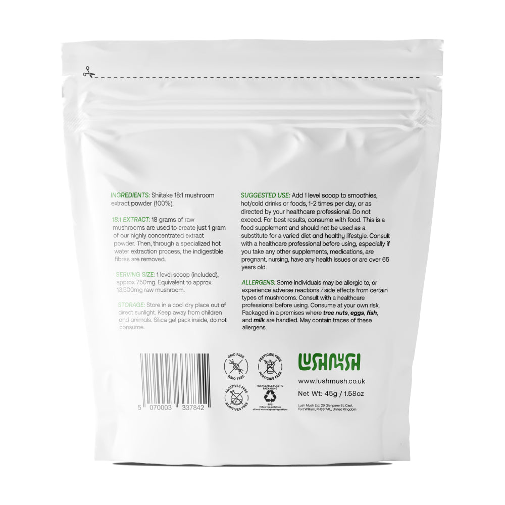 shiitake mushroom extract powder packaging back