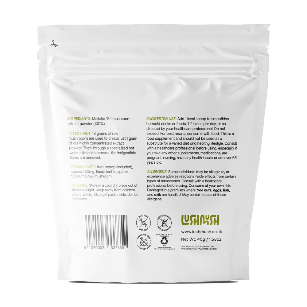 maitake mushroom extract powder packaging back