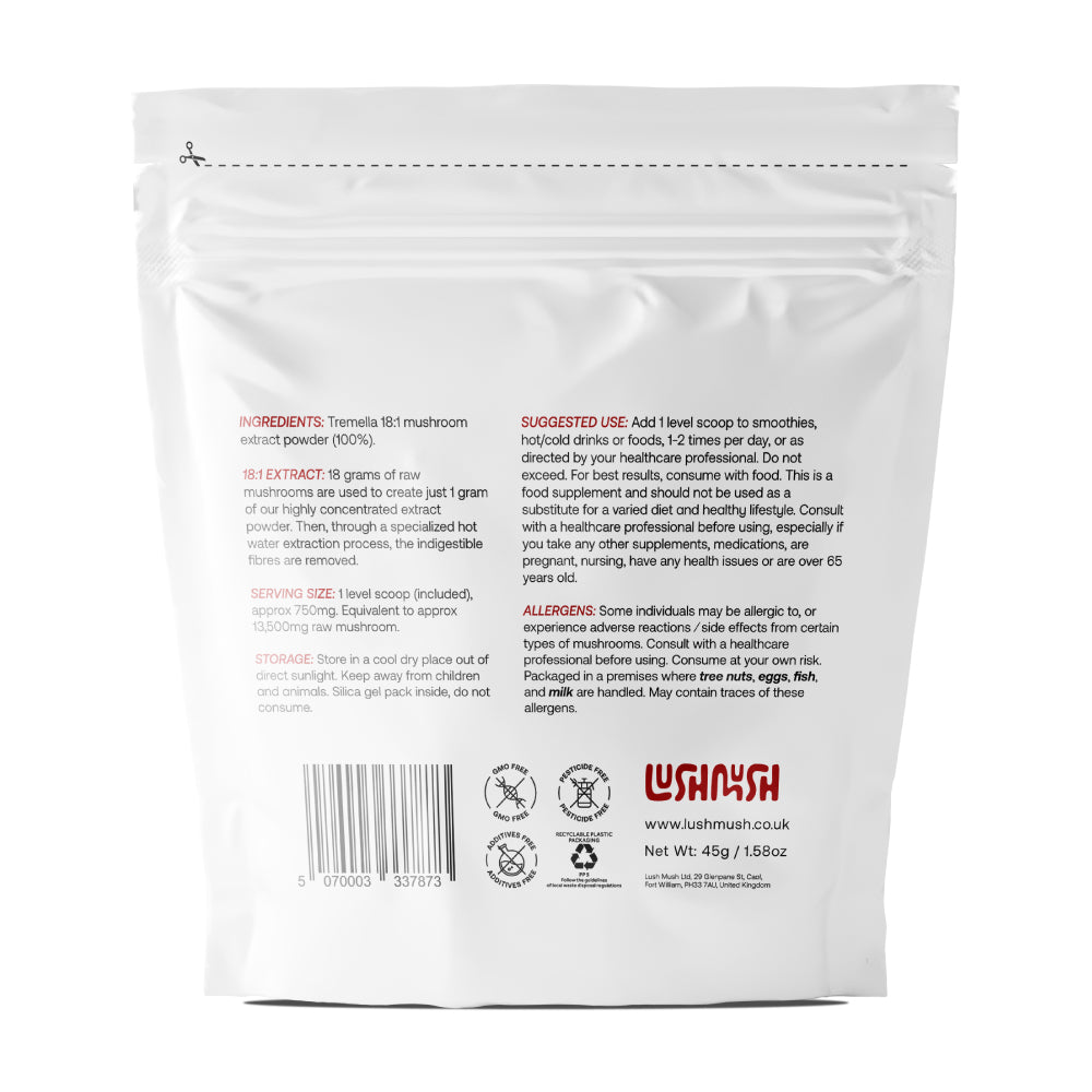tremella mushroom extract powder packaging back